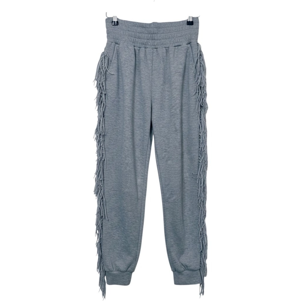 AKIRA Women Gray Fringe Side Tapered Sweatpants Size S Streetwear Boho Casual